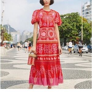 Farm Rio Red Summer Sunrise Midi Dress